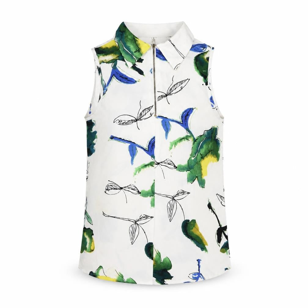 Front view of Next women’s white floral polyester basic blouse, size UK 6, collared