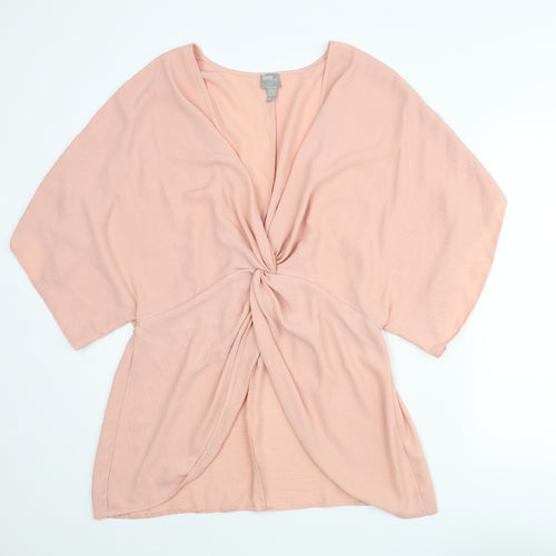 ASOS Womens Pink Polyester Tunic Blouse Size 18 V-Neck - Knot Detail Open Front