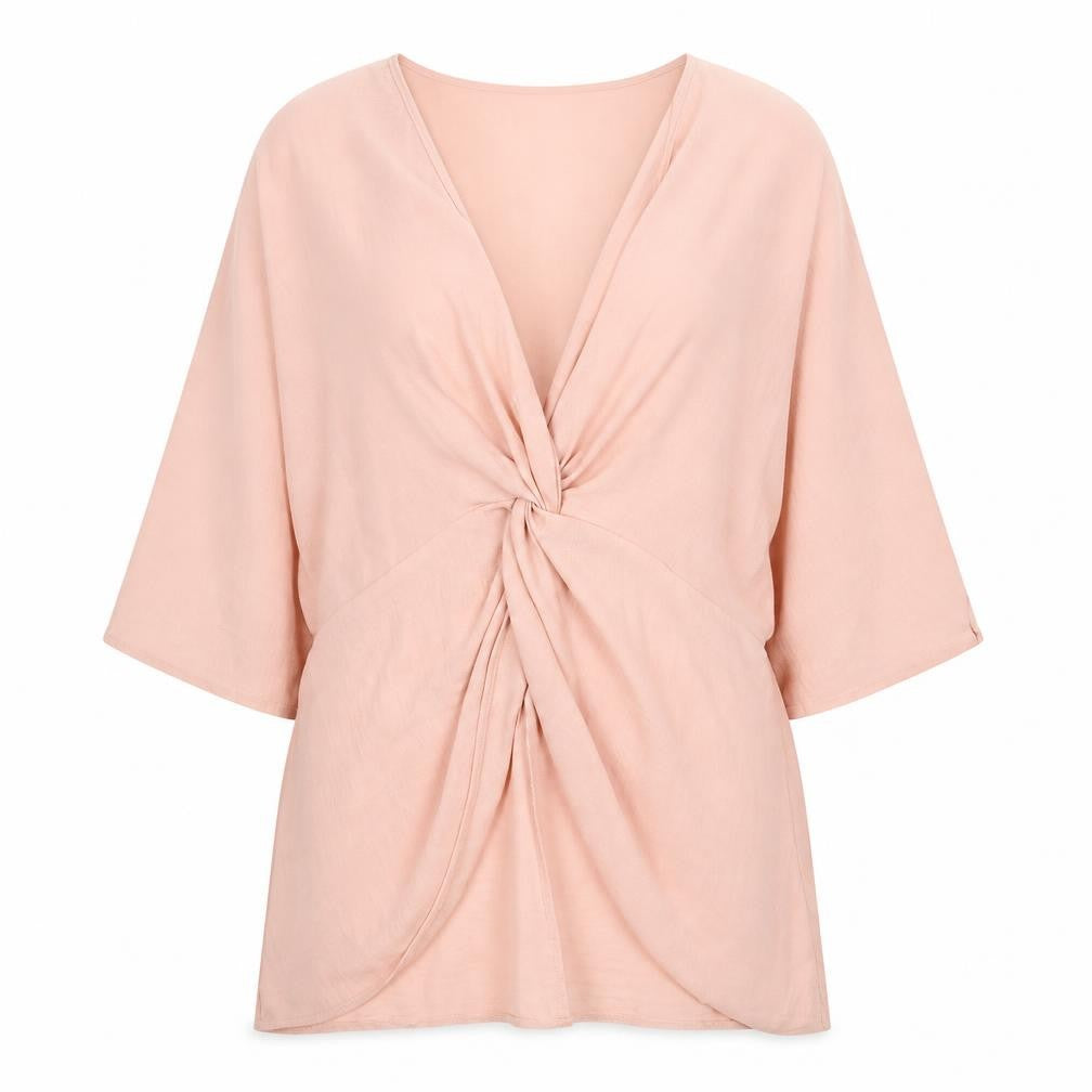 ASOS Womens Pink Polyester Tunic Blouse Size 18 V-Neck - Knot Detail Open Front