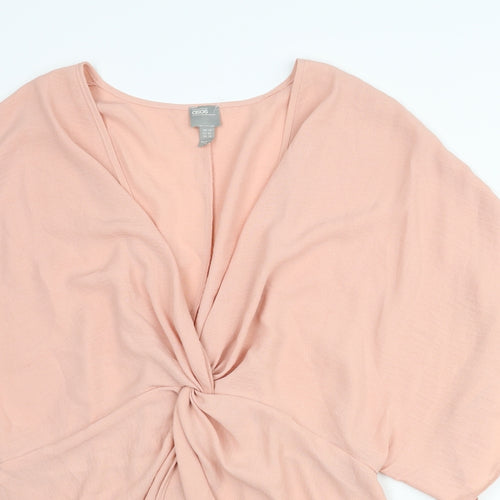 ASOS Womens Pink Polyester Tunic Blouse Size 18 V-Neck - Knot Detail Open Front