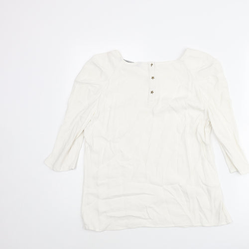 Zara Womens Ivory Viscose Basic Blouse Size L Round Neck - Star Button