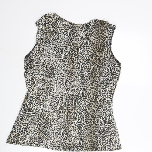 Milano Womens Beige Animal Print Polyester Basic Blouse Size M V-Neck - Leopard Print Frill