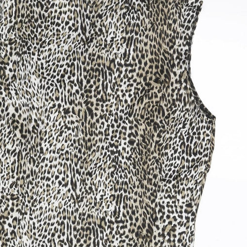 Milano Womens Beige Animal Print Polyester Basic Blouse Size M V-Neck - Leopard Print Frill