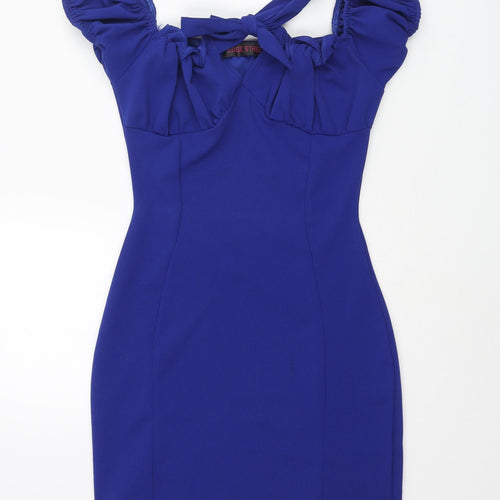 Edge Street Womens Blue Polyester Bodycon Size 8 Sweetheart Tie - Rouched