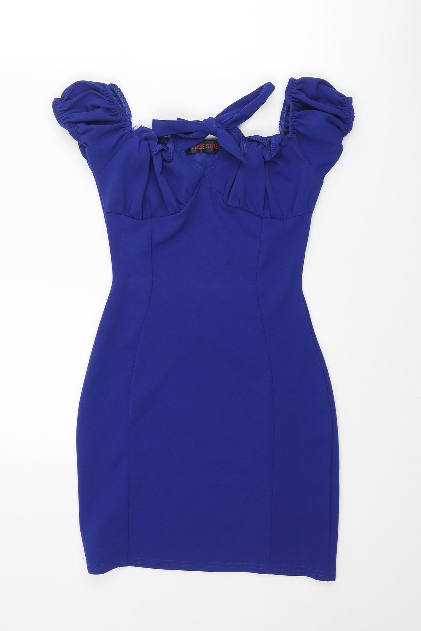 Edge Street Womens Blue Polyester Bodycon Size 8 Sweetheart Tie - Rouched