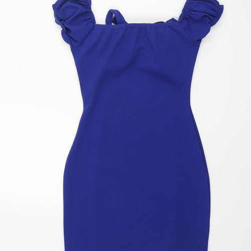 Edge Street Womens Blue Polyester Bodycon Size 8 Sweetheart Tie - Rouched