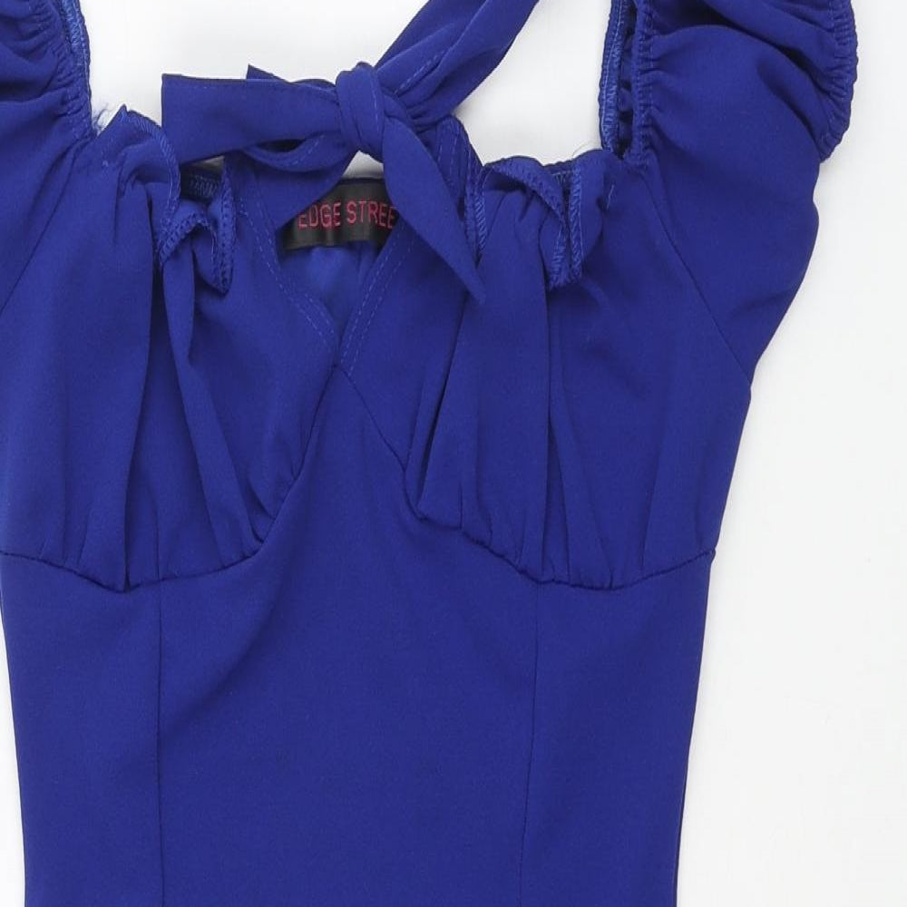 Edge Street Womens Blue Polyester Bodycon Size 8 Sweetheart Tie - Rouched