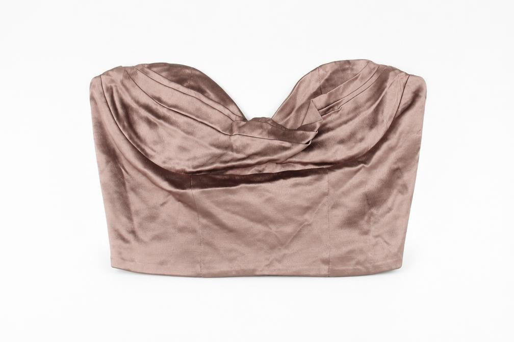 Front view of Zara women’s brown polyester cropped blouse, size S, cowl neck