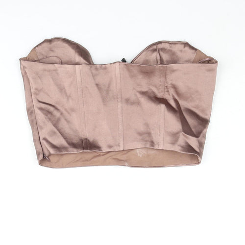 Zara Womens Brown Polyester Cropped Blouse Size S Cowl Neck
