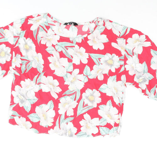 New Look Womens Pink Floral Polyester Basic Blouse Size 6 Round Neck