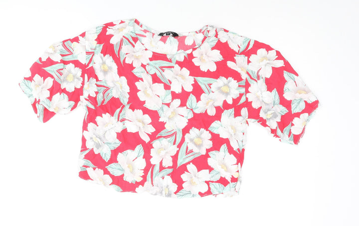 New Look Womens Pink Floral Polyester Basic Blouse Size 6 Round Neck
