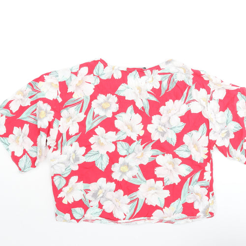 New Look Womens Pink Floral Polyester Basic Blouse Size 6 Round Neck