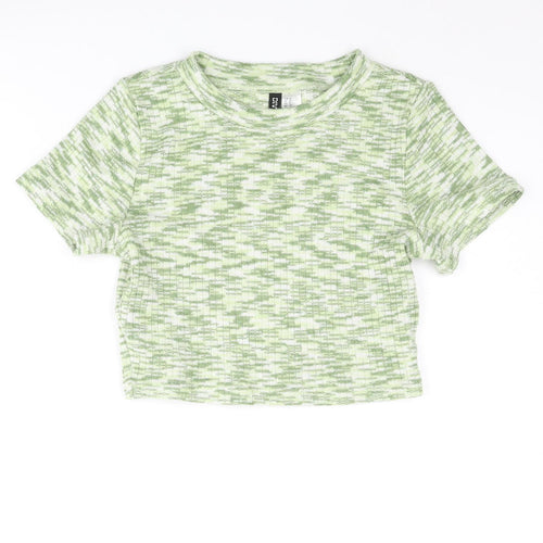 Divided by H&M Womens Green Geometric Polyester Cropped T-Shirt Size S Round Neck