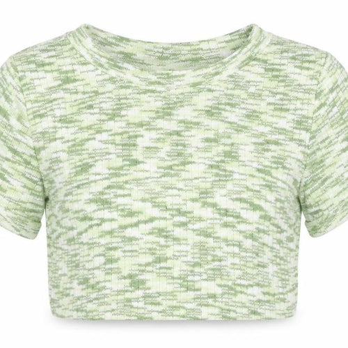Divided by H&M Womens Green Geometric Polyester Cropped T-Shirt Size S Round Neck