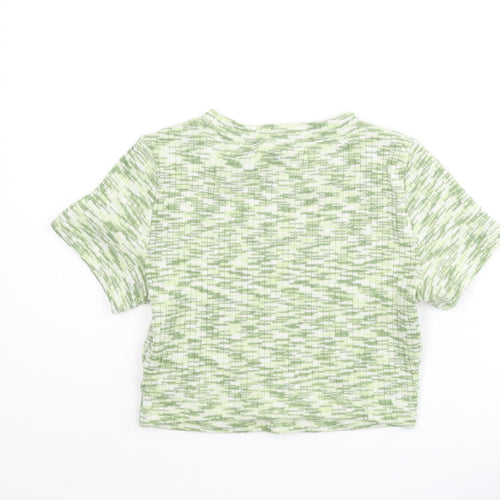 Divided by H&M Womens Green Geometric Polyester Cropped T-Shirt Size S Round Neck