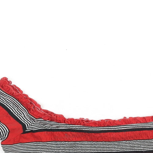 New Look Womens Red Striped Polyester Cropped Blouse Size 8 Off the Shoulder - Rouched
