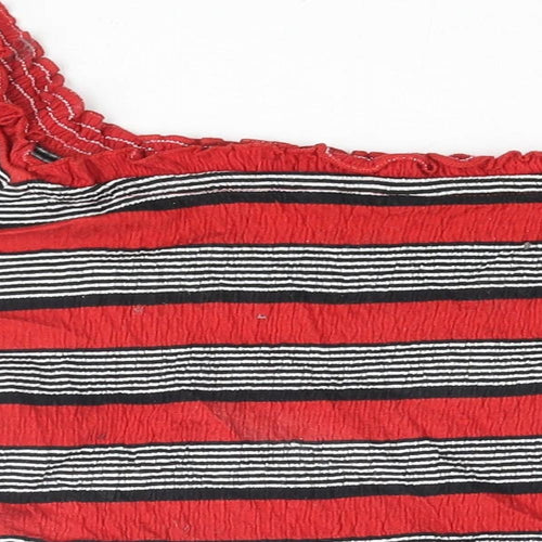 New Look Womens Red Striped Polyester Cropped Blouse Size 8 Off the Shoulder - Rouched