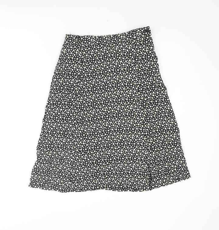 Bianca Womens Black Floral Viscose A-Line Skirt Size 8 Zip