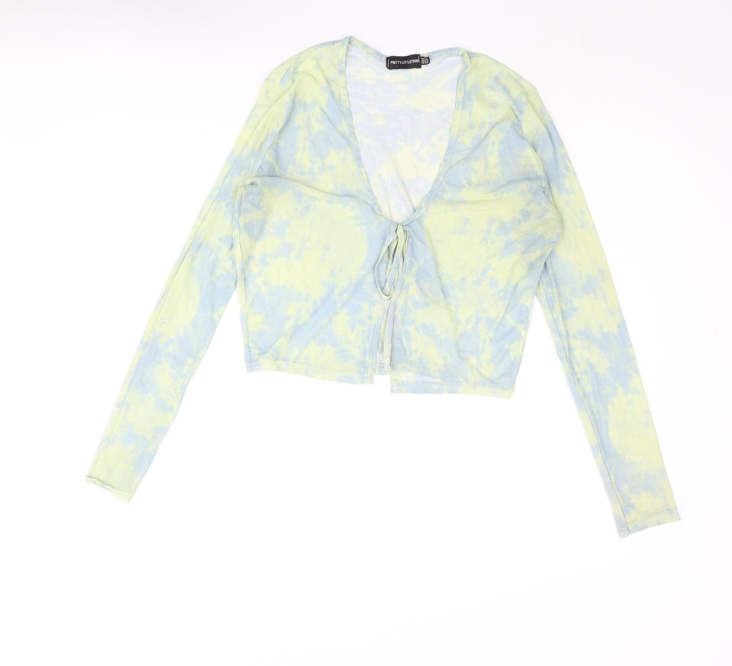 PRETTYLITTLETHING Womens Multicoloured Polyester Basic Blouse Size 10 V-Neck - Semi Sheer Tie Dye
