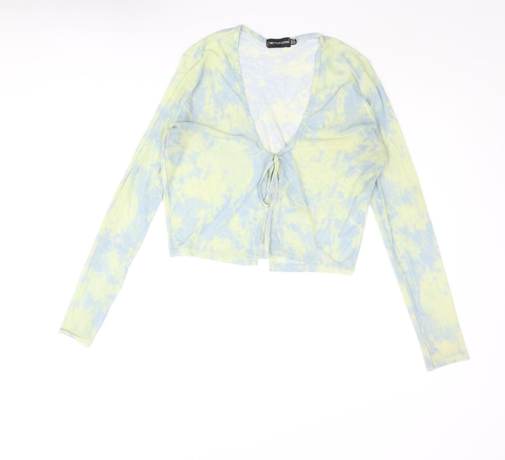 PRETTYLITTLETHING Womens Multicoloured Polyester Basic Blouse Size 10 V-Neck - Semi Sheer Tie Dye