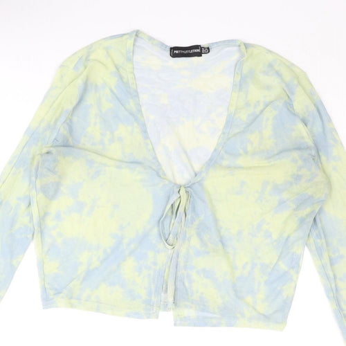 PRETTYLITTLETHING Womens Multicoloured Polyester Basic Blouse Size 10 V-Neck - Semi Sheer Tie Dye