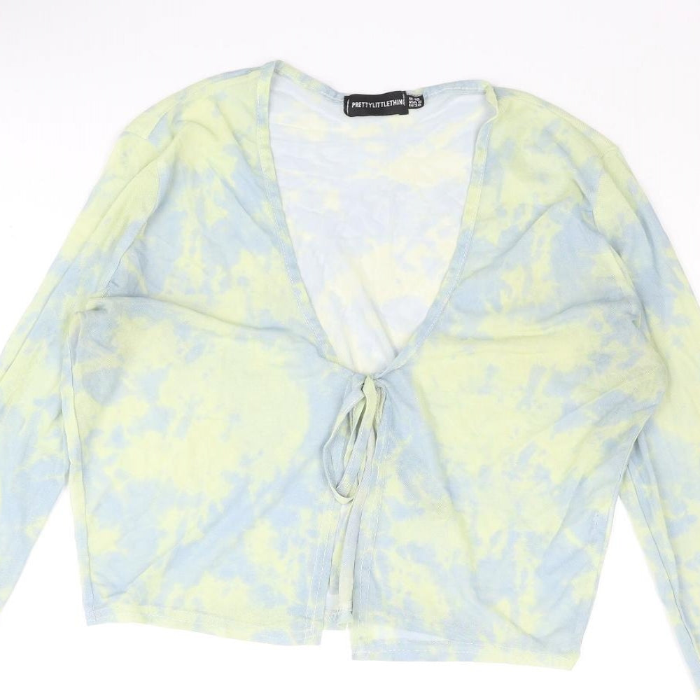 PRETTYLITTLETHING Womens Multicoloured Polyester Basic Blouse Size 10 V-Neck - Semi Sheer Tie Dye