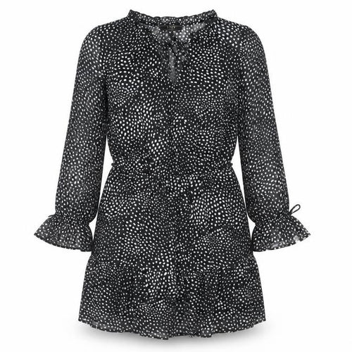 Lipsy Womens Black Polka Dot Polyester A-Line Size 12 V-Neck Tie - Frill Bow