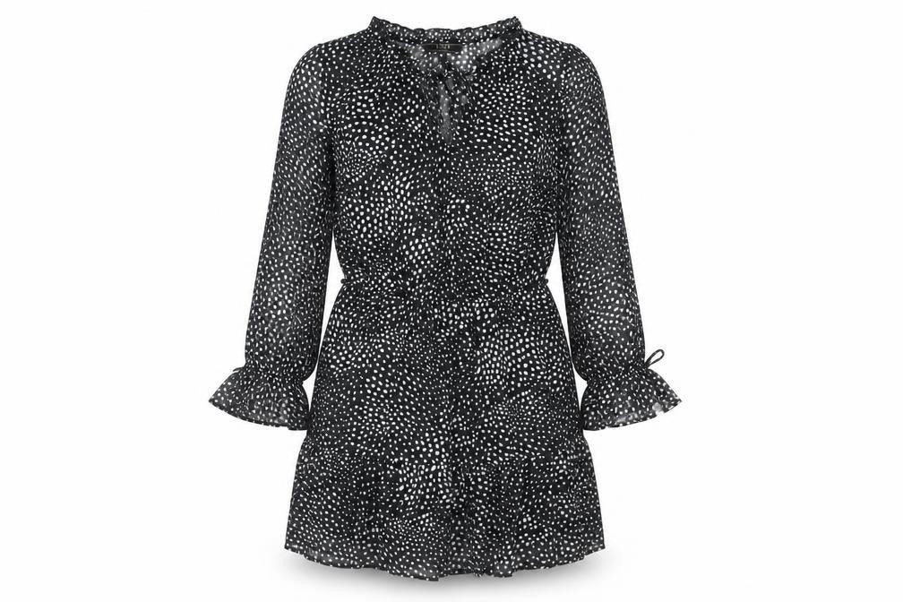 Lipsy Womens Black Polka Dot Polyester A-Line Size 12 V-Neck Tie - Frill Bow