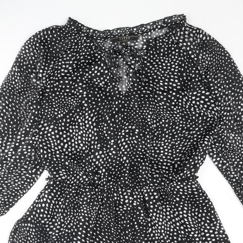 Lipsy Womens Black Polka Dot Polyester A-Line Size 12 V-Neck Tie - Frill Bow