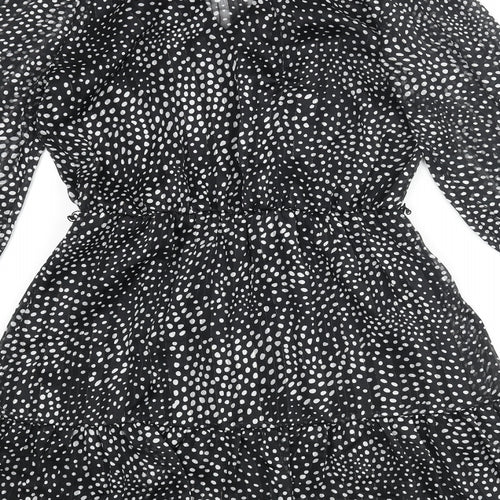 Lipsy Womens Black Polka Dot Polyester A-Line Size 12 V-Neck Tie - Frill Bow