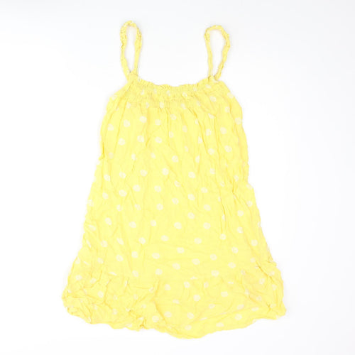 Marks and Spencer Womens Yellow Geometric Viscose Mini Size 10 Scoop Neck Pullover - Frill Shell Print