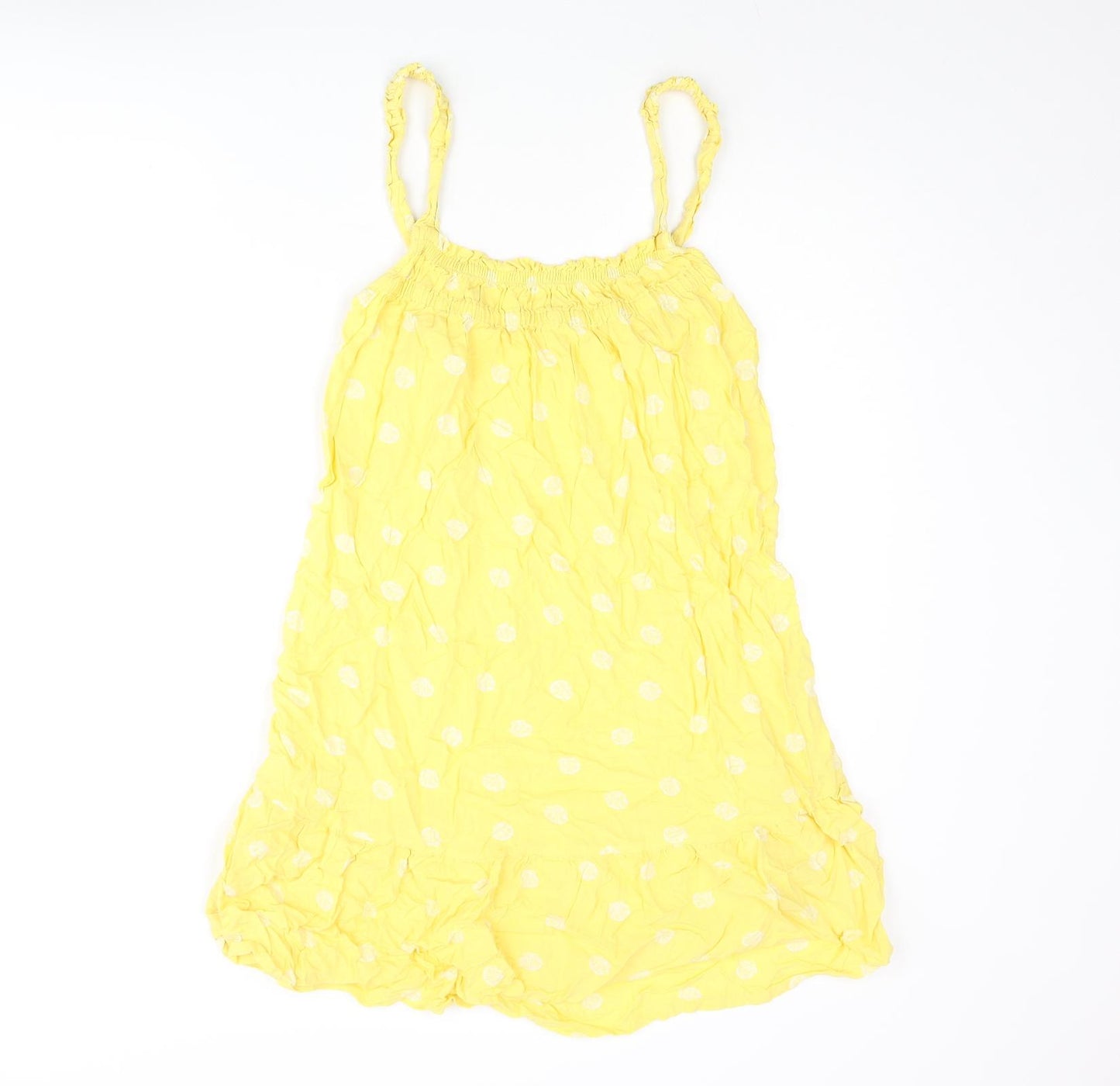 Marks and Spencer Womens Yellow Geometric Viscose Mini Size 10 Scoop Neck Pullover - Frill Shell Print
