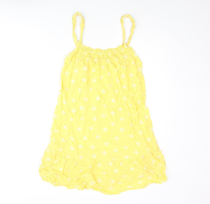 Marks and Spencer Womens Yellow Geometric Viscose Mini Size 10 Scoop Neck Pullover - Frill Shell Print
