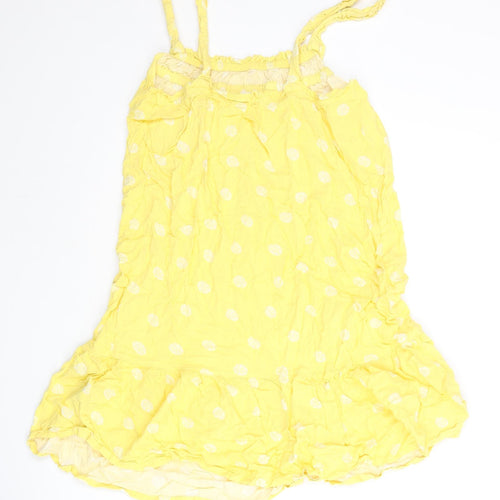 Marks and Spencer Womens Yellow Geometric Viscose Mini Size 10 Scoop Neck Pullover - Frill Shell Print