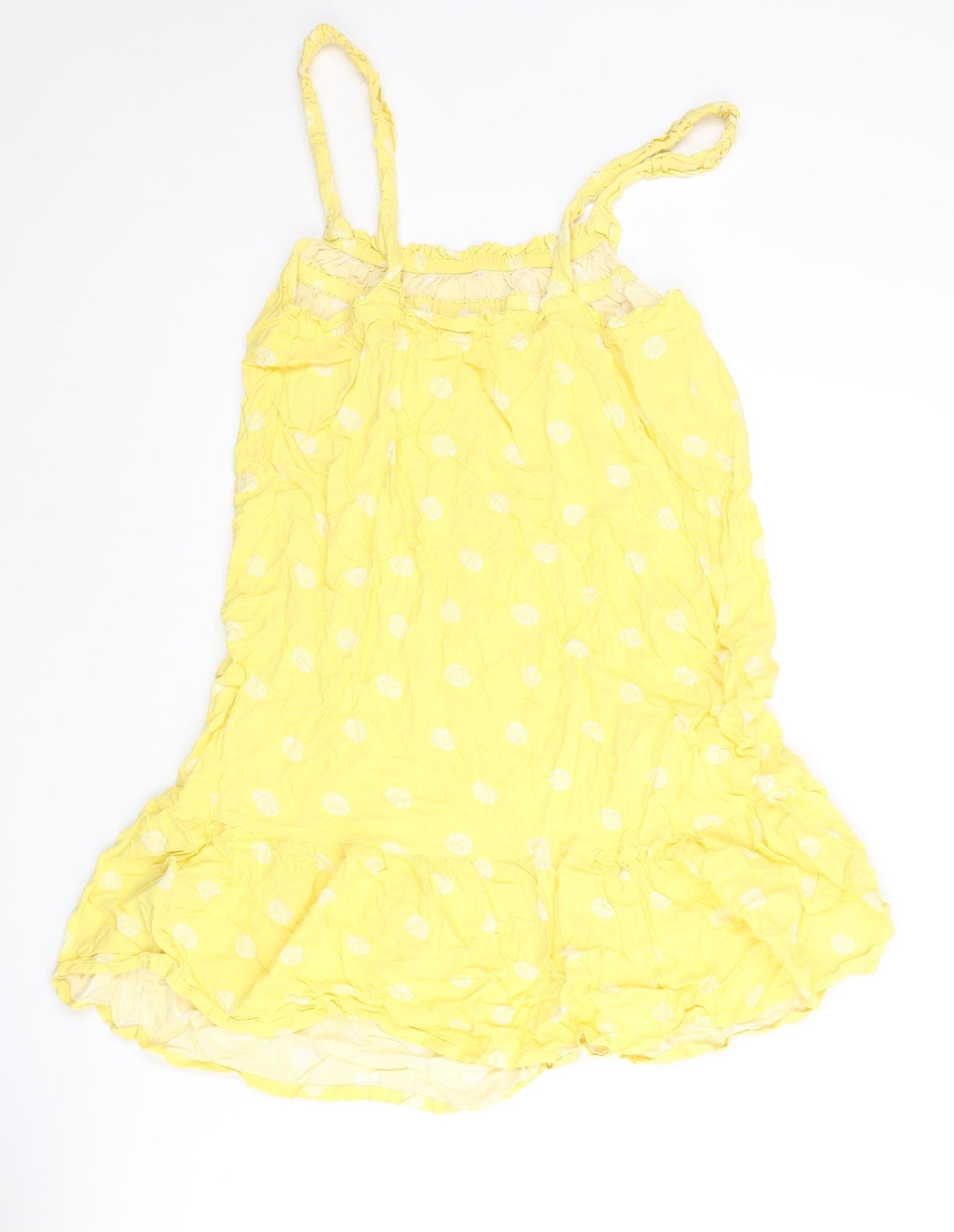 Marks and Spencer Womens Yellow Geometric Viscose Mini Size 10 Scoop Neck Pullover - Frill Shell Print