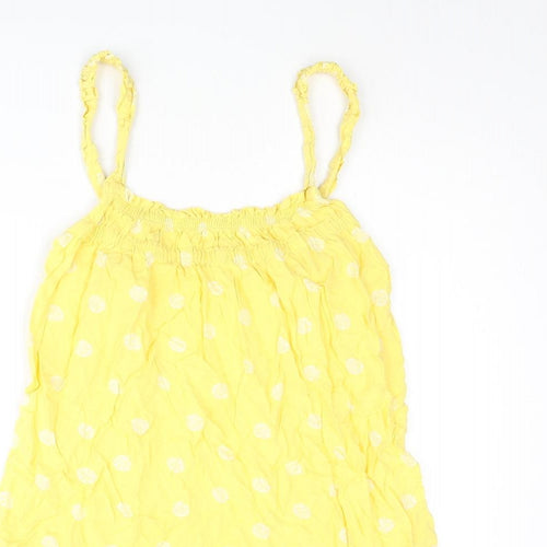 Marks and Spencer Womens Yellow Geometric Viscose Mini Size 10 Scoop Neck Pullover - Frill Shell Print
