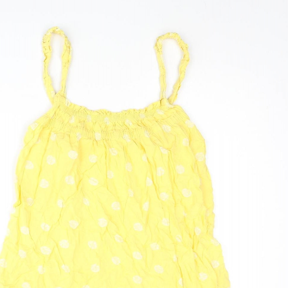Marks and Spencer Womens Yellow Geometric Viscose Mini Size 10 Scoop Neck Pullover - Frill Shell Print