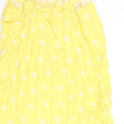 Marks and Spencer Womens Yellow Geometric Viscose Mini Size 10 Scoop Neck Pullover - Frill Shell Print