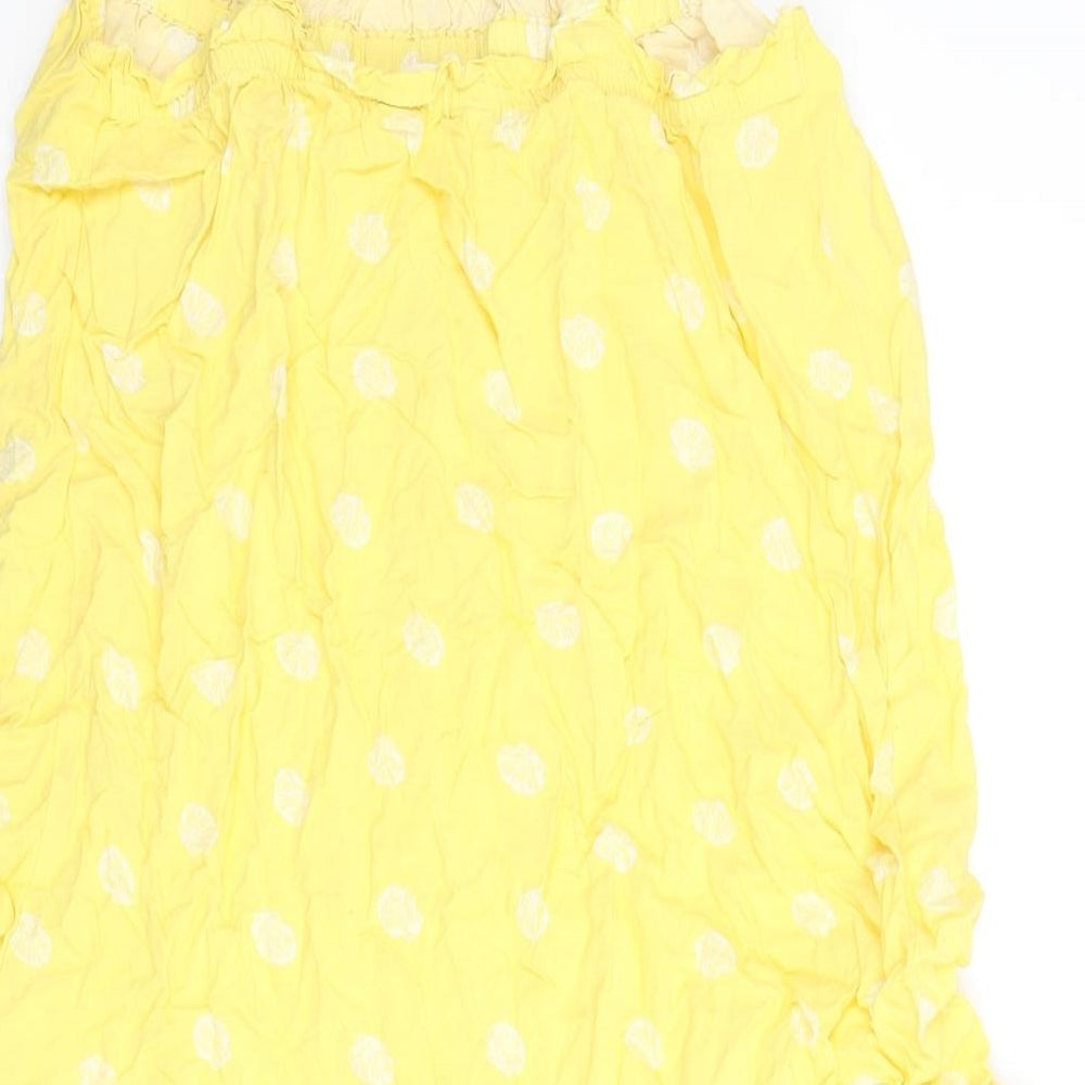 Marks and Spencer Womens Yellow Geometric Viscose Mini Size 10 Scoop Neck Pullover - Frill Shell Print