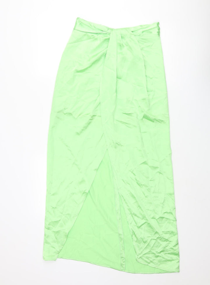 Zara Womens Green Polyester Maxi Skirt Size M Zip - Open Front