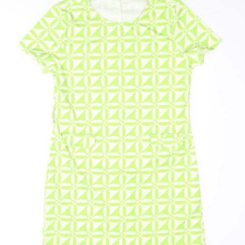 River Island Womens Green Geometric Polyester Shift Size 12 Round Neck Pullover - Pocket Detail
