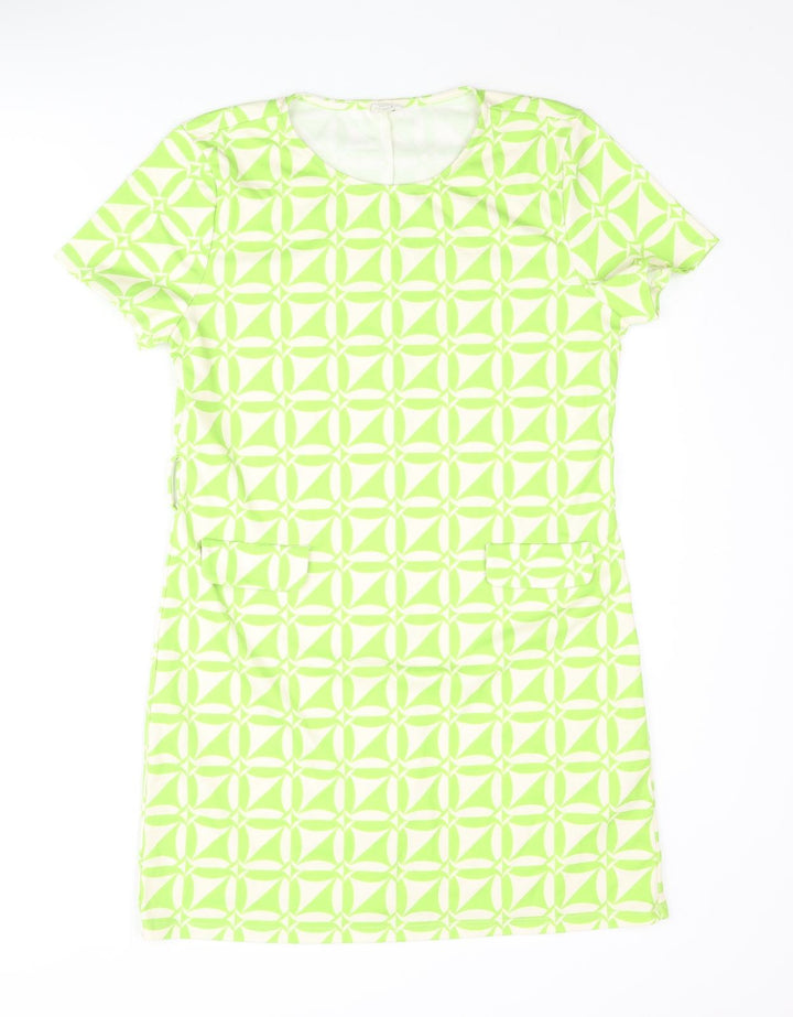 River Island Womens Green Geometric Polyester Shift Size 12 Round Neck Pullover - Pocket Detail
