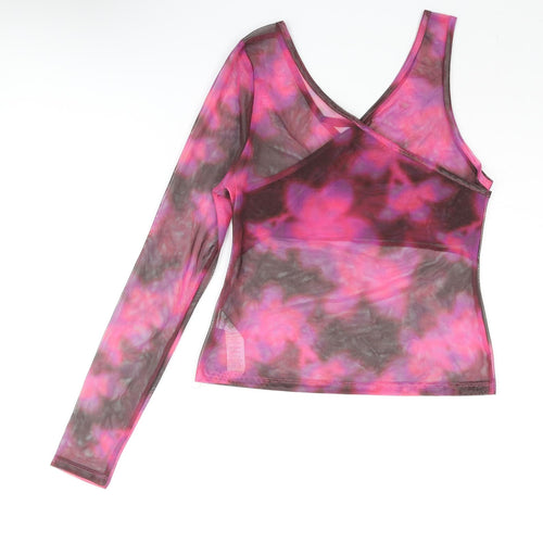ASYOU Womens Pink Polyester Basic Blouse Size 12 V-Neck - Semi Sheer