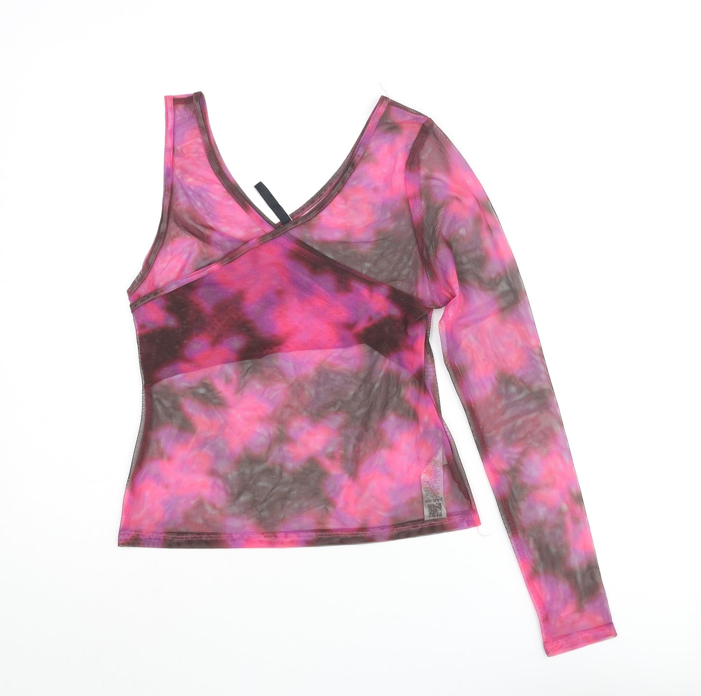 ASYOU Womens Pink Polyester Basic Blouse Size 12 V-Neck - Semi Sheer