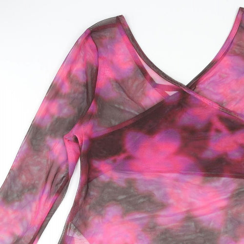ASYOU Womens Pink Polyester Basic Blouse Size 12 V-Neck - Semi Sheer