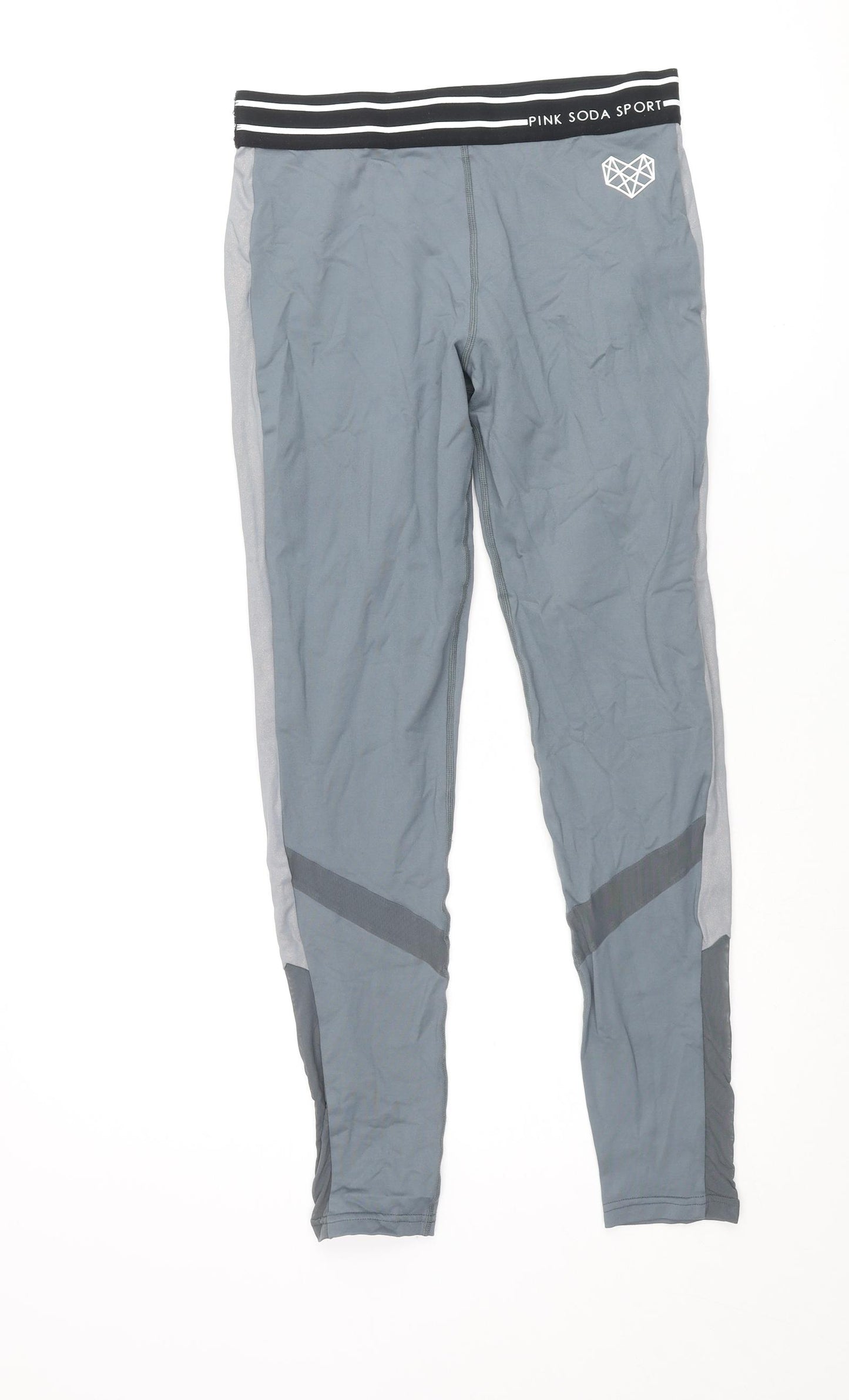 Pink Soda Womens Blue Polyamide Cropped Leggings Size 8 L25 in Regular Pullover - Taped Sides Mesh Detail Logo