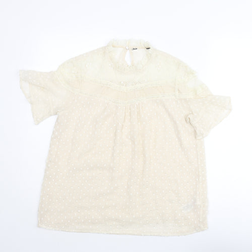 New Look Womens Ivory Polyester Basic Blouse Size 12 Mock Neck - Lace Detail