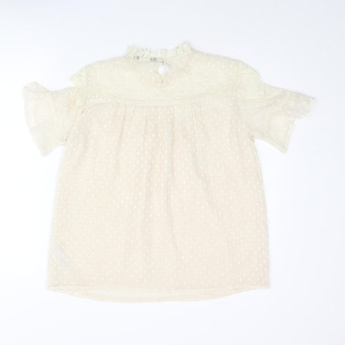 New Look Womens Ivory Polyester Basic Blouse Size 12 Mock Neck - Lace Detail