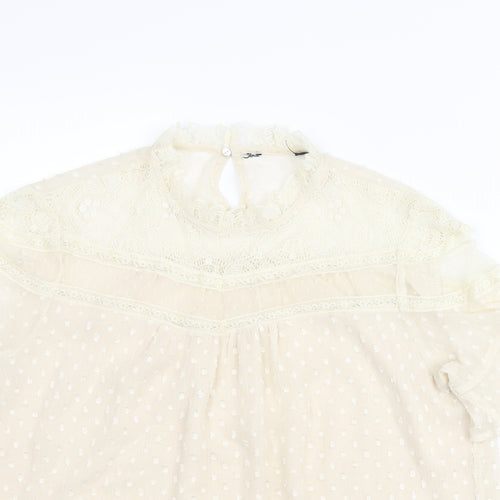 New Look Womens Ivory Polyester Basic Blouse Size 12 Mock Neck - Lace Detail