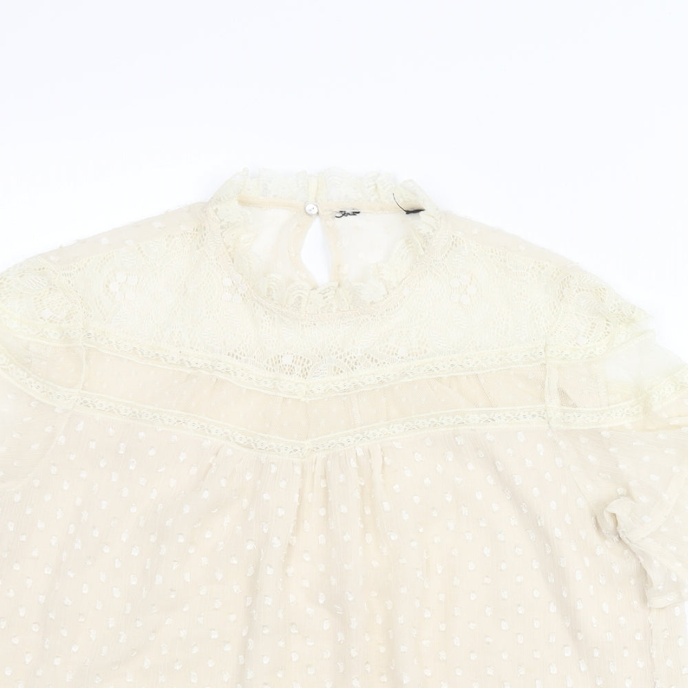 New Look Womens Ivory Polyester Basic Blouse Size 12 Mock Neck - Lace Detail